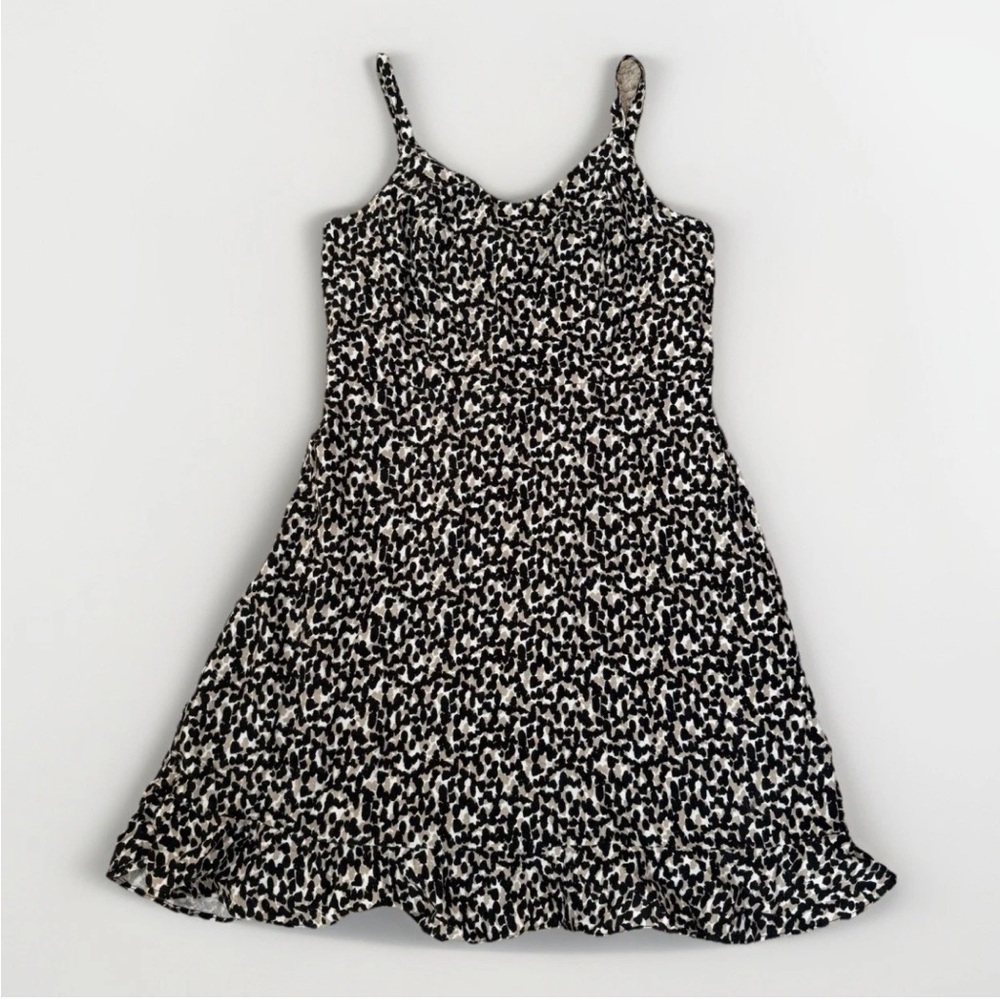 Old Navy‎ Linen Blend Cheetah-Print Fit & Flare Ruffle Hem Cami Dress smocked